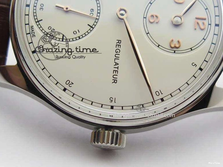 MIROTIME 0331 Sustainable Portuguese IW5444 SS White Dial RG Numbers On Brown Leather Strap A 7256